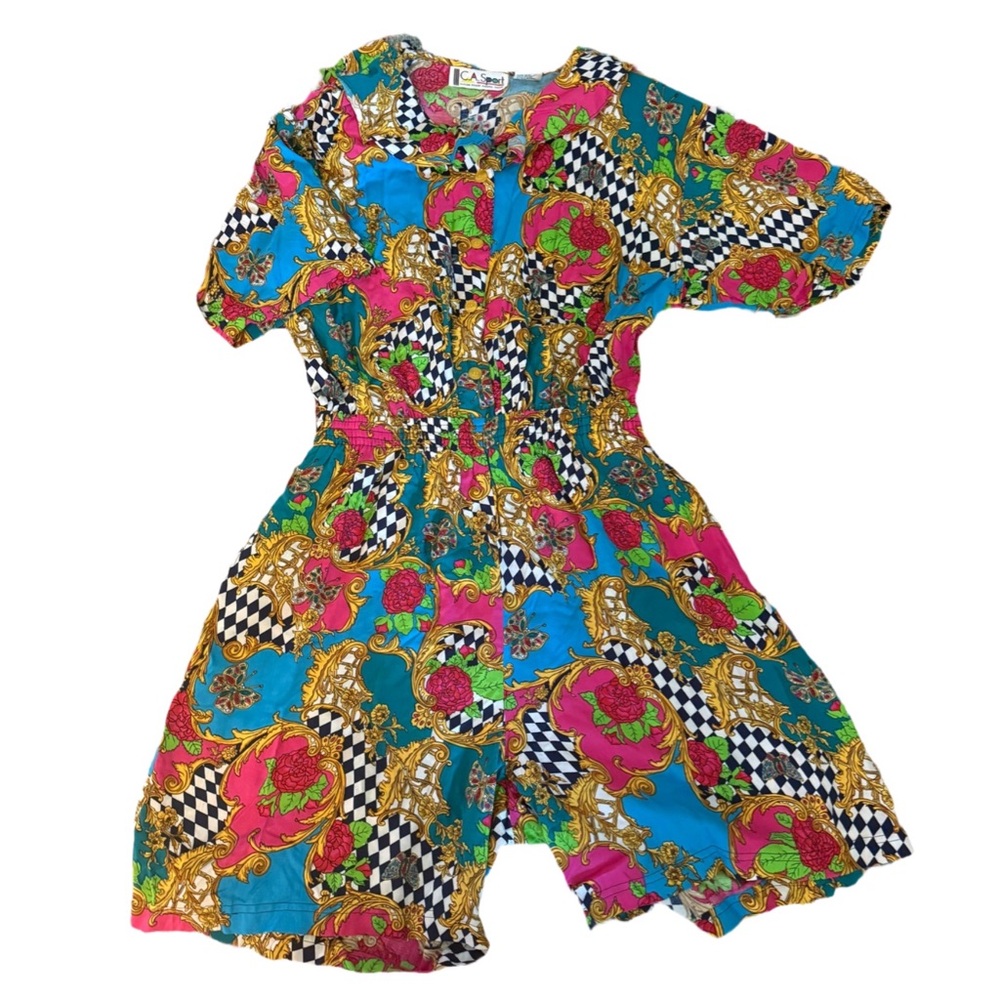 Vintage C.A. Sport Vibrant Multicolor Patterned Romper